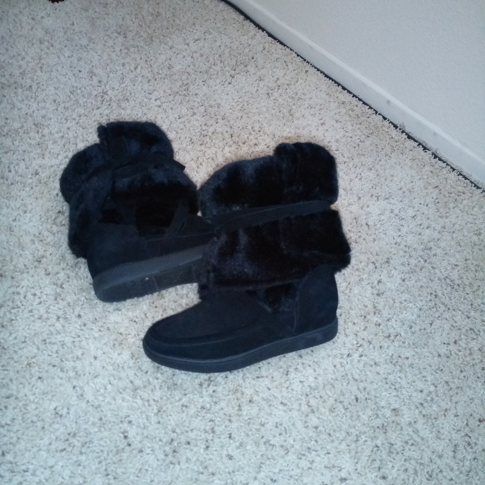 Jessica Simpson black suede fur boots